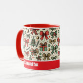 Retro Christmas Polka Dots Bows Pattern Mok (Voorkant links)