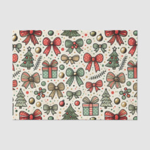 Retro Christmas Polka Dots Bows Pattern Tissuepapier