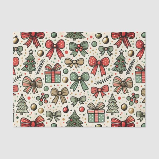  Retro Christmas Polka Dots Bows Pattern Tissuepapier (Voorkant)