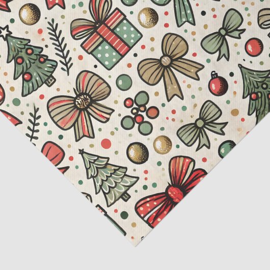 Retro Christmas Polka Dots Bows Pattern Tissuepapier (Detail)