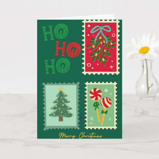 Retro Christmas Postage Card – Mistletoe, Tree & P Kaart (Kleine Plant)