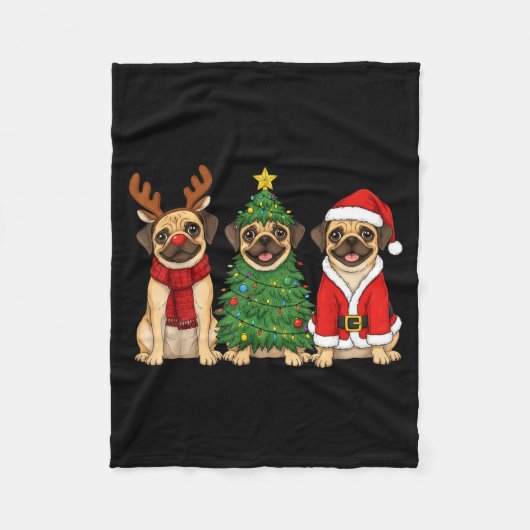 Retro Christmas Puggle Santa Reindeer Dog Lover Fleece Deken (Voorkant)