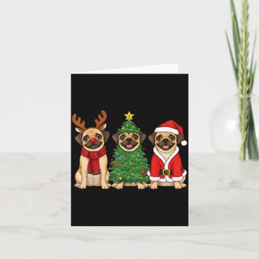 Retro Christmas Puggle Santa Reindeer Dog Lover  Kaart (Voorkant)