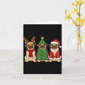 Retro Christmas Puggle Santa Reindeer Dog Lover  Kaart (Gele Bloem)