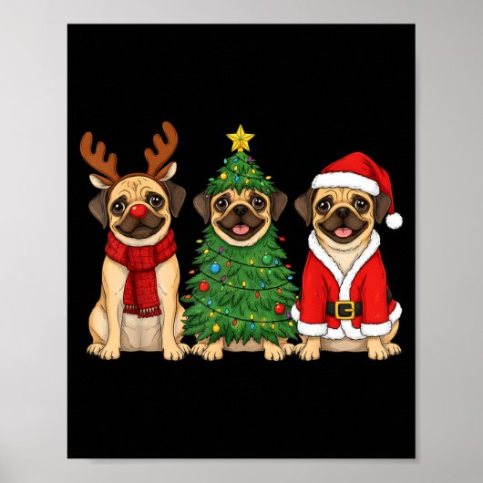 Retro Christmas Puggle Santa Reindeer Dog Lover  Poster (Voorkant)