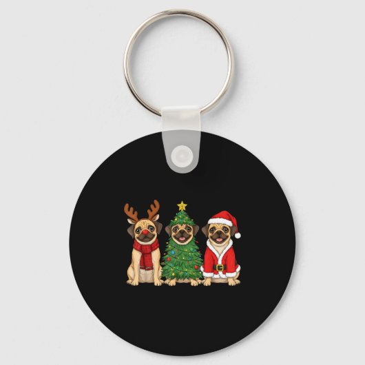 Retro Christmas Puggle Santa Reindeer Dog Lover Sleutelhanger (Voorkant)