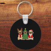 Retro Christmas Puggle Santa Reindeer Dog Lover Sleutelhanger (Voorkant)