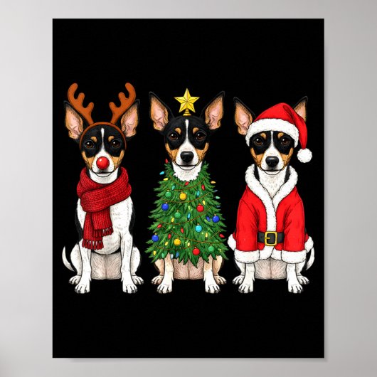 Retro Christmas Rat Terrier Santa Reindeer Dog Lov Poster (Voorkant)