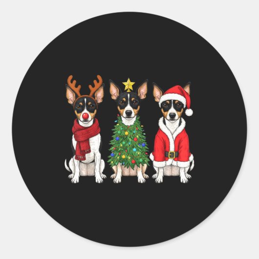 Retro Christmas Rat Terrier Santa Reindeer Dog Lov Ronde Sticker (Voorkant)