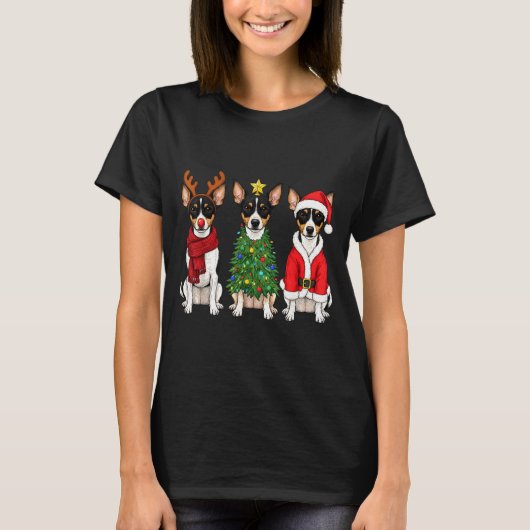 Retro Christmas Rat Terrier Santa Reindeer Dog Lov T-shirt (Voorkant)