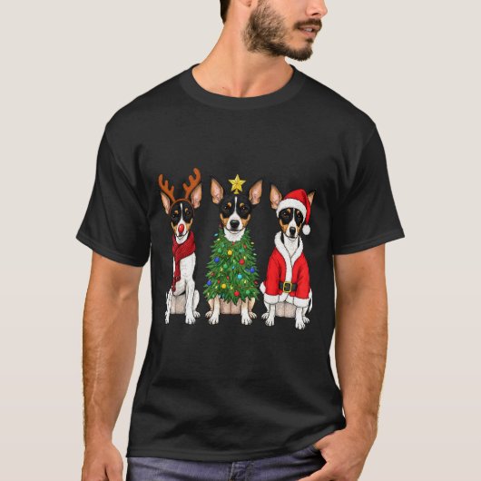 Retro Christmas Rat Terrier Santa Reindeer Dog Lov T-shirt (Voorkant)