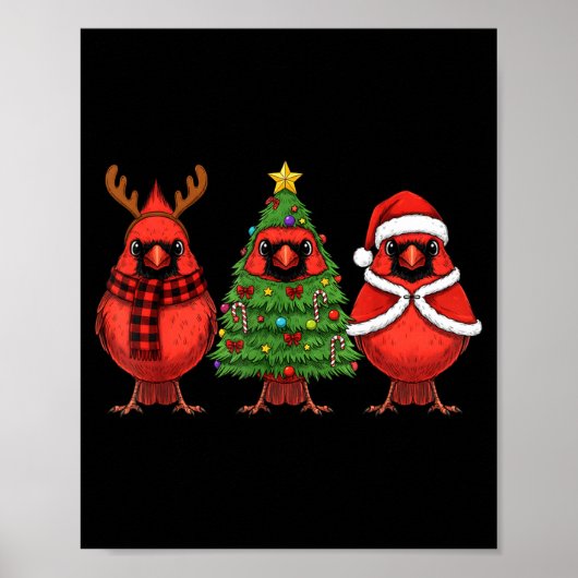 Retro Christmas Red Cardinal Bird Santa Reindeer  Poster (Voorkant)