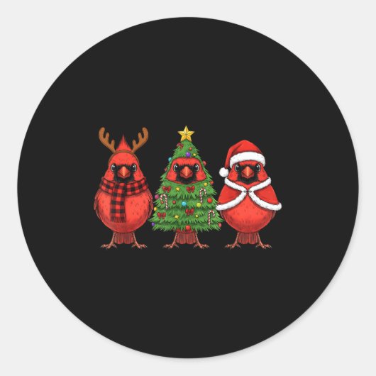 Retro Christmas Red Cardinal Bird Santa Reindeer Ronde Sticker (Voorkant)