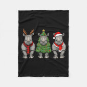 Retro Christmas Rhino Santa Reindeer Safari Animal Fleece Deken (Voorkant)