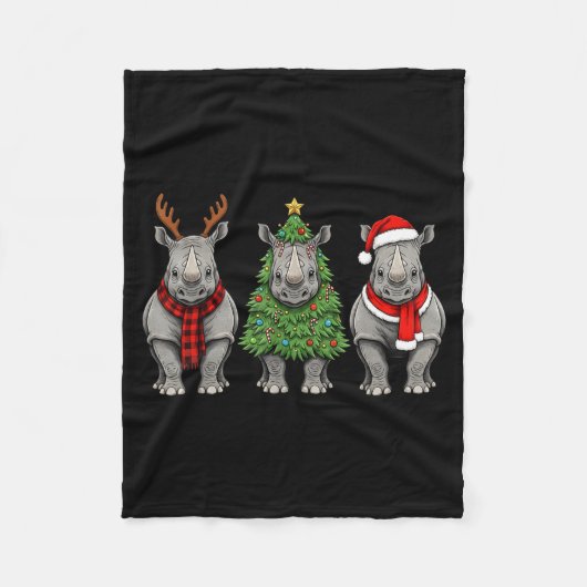Retro Christmas Rhino Santa Reindeer Safari Animal Fleece Deken (Voorkant)