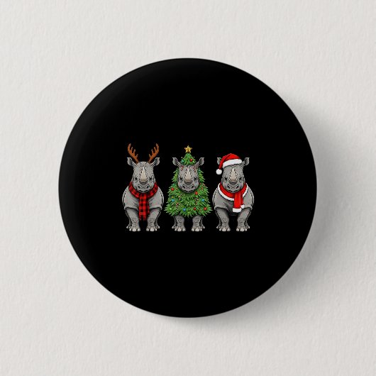 Retro Christmas Rhino Santa Reindeer Safari Animal Ronde Button 5,7 Cm (Voorkant)
