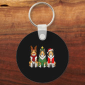 Retro Christmas Rough Collie Santa Reindeer Dog Lo Sleutelhanger (Voorkant)