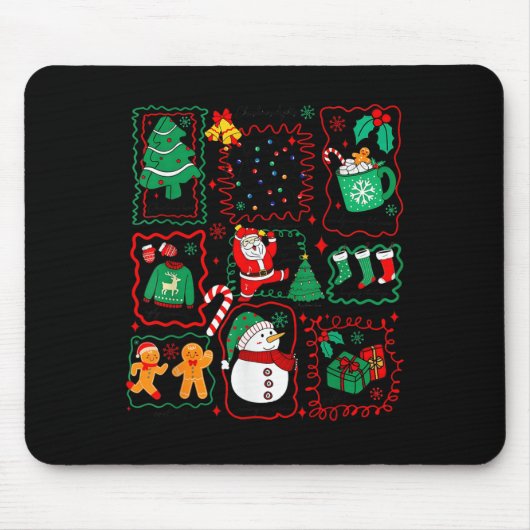 Retro Christmas Santa Claus Cocoa Xmas Tree Snowma Muismat (Voorkant)