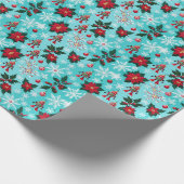 Retro Christmas Sci-Fi Robots Ornamenten Blauw Cadeaupapier (Hoek)