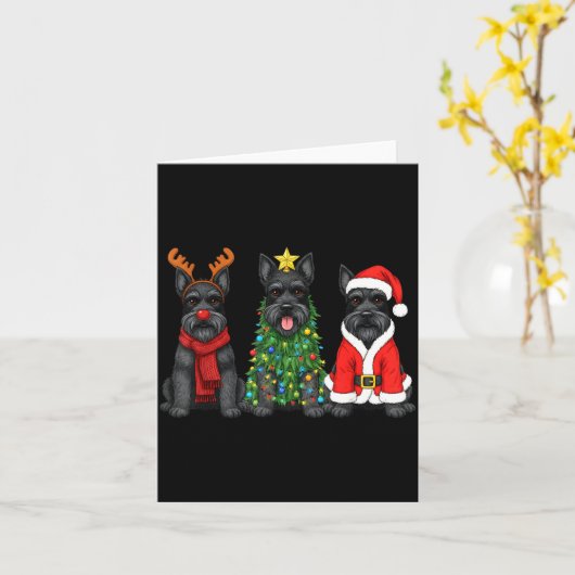 Retro Christmas Scottierrier Santa Reindeer Dog Lo Kaart (Gele Bloem)