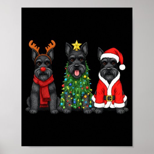 Retro Christmas Scottierrier Santa Reindeer Dog Lo Poster (Voorkant)