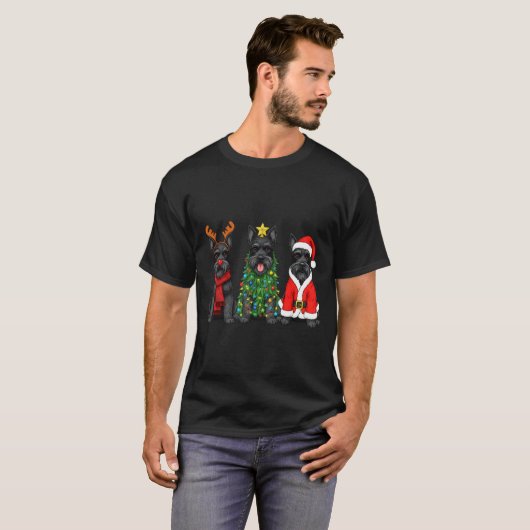 Retro Christmas Scottierrier Santa Reindeer Dog Lo T-shirt (Voorkant volledig)