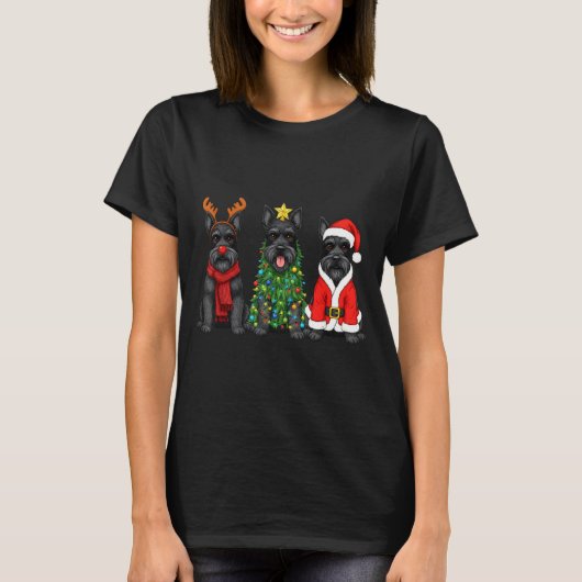 Retro Christmas Scottierrier Santa Reindeer Dog Lo T-shirt (Voorkant)