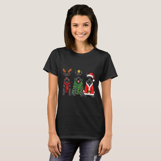 Retro Christmas Scottierrier Santa Reindeer Dog Lo T-shirt (Voorkant volledig)
