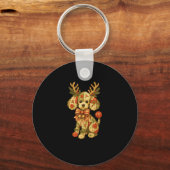 Retro Christmas Season Patchwork Odle Dog Squad Fa Sleutelhanger (Voorkant)