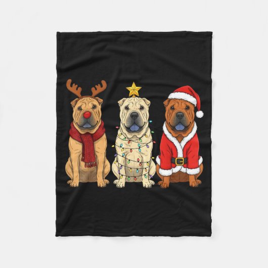 Retro Christmas Shar Pei Santa Reindeer Dog Lover  Fleece Deken (Voorkant)