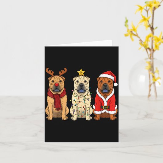 Retro Christmas Shar Pei Santa Reindeer Dog Lover  Kaart (Gele Bloem)