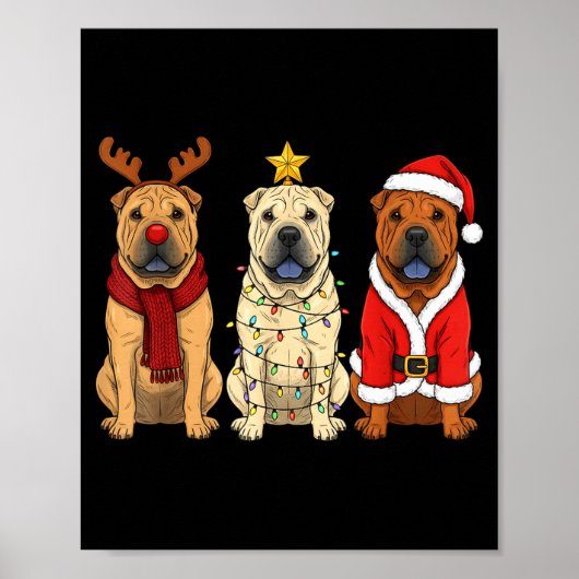 Retro Christmas Shar Pei Santa Reindeer Dog Lover  Poster (Voorkant)