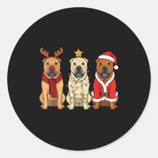 Retro Christmas Shar Pei Santa Reindeer Dog Lover  Ronde Sticker