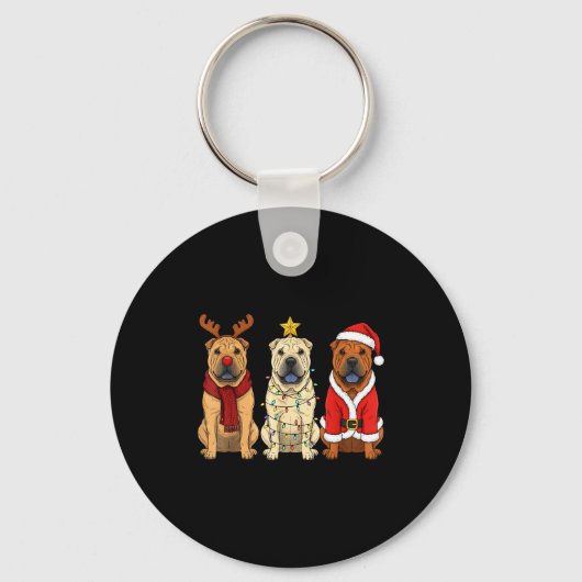 Retro Christmas Shar Pei Santa Reindeer Dog Lover  Sleutelhanger (Voorkant)