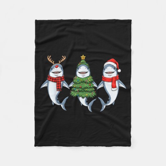Retro Christmas Shark Santa Reindeer  Fleece Deken (Voorkant)