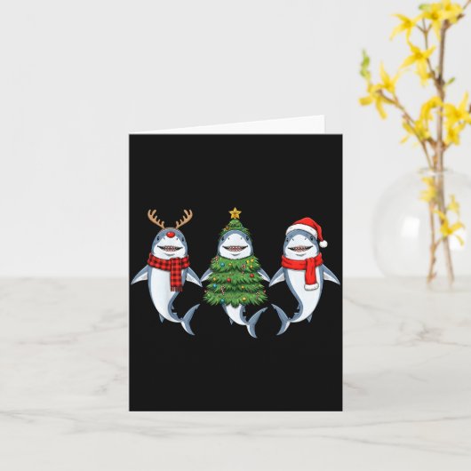 Retro Christmas Shark Santa Reindeer Kaart (Gele Bloem)