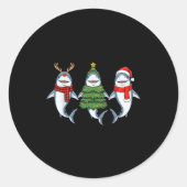 Retro Christmas Shark Santa Reindeer Ronde Sticker (Voorkant)
