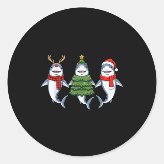 Retro Christmas Shark Santa Reindeer  Ronde Sticker (Voorkant)