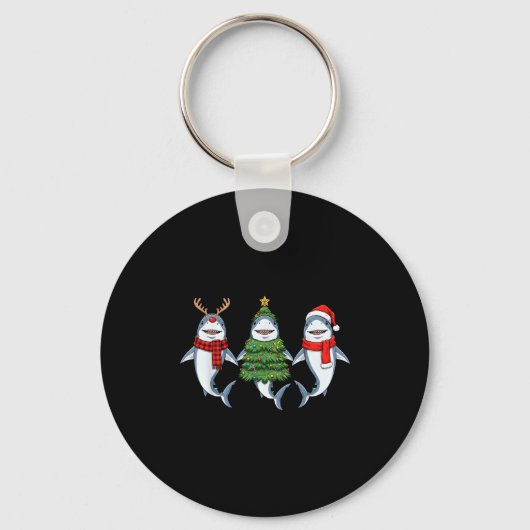 Retro Christmas Shark Santa Reindeer Sleutelhanger (Voorkant)
