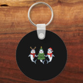 Retro Christmas Shark Santa Reindeer Sleutelhanger (Voorkant)