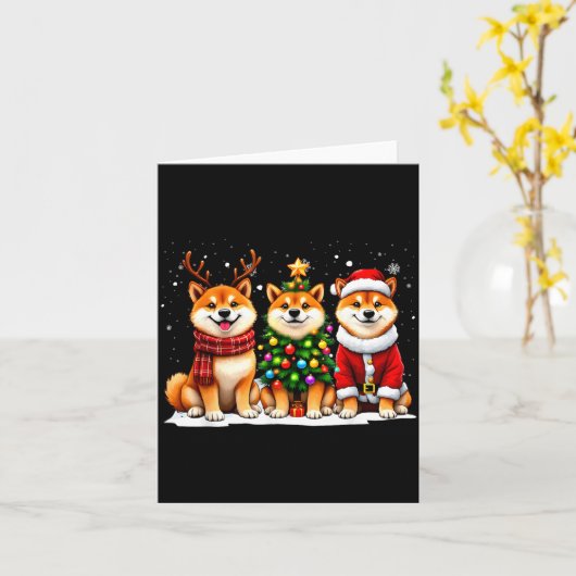 Retro Christmas Shiba Inu Santa Reindeer Dog Lover Kaart (Gele Bloem)