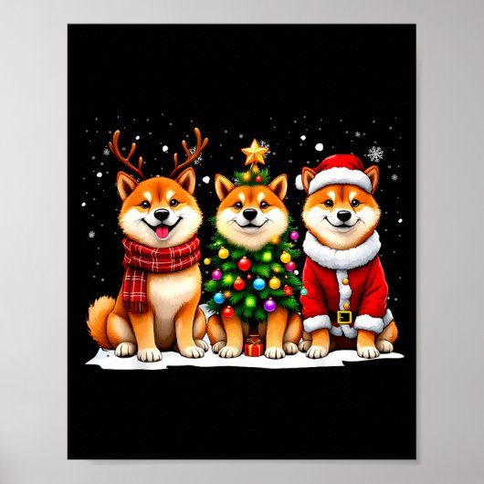 Retro Christmas Shiba Inu Santa Reindeer Dog Lover Poster (Voorkant)