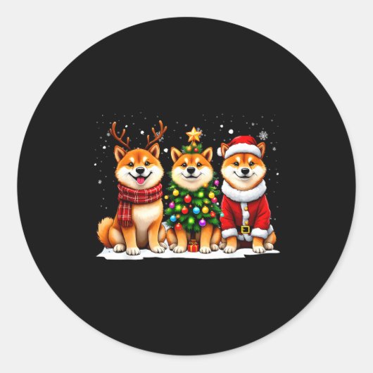 Retro Christmas Shiba Inu Santa Reindeer Dog Lover Ronde Sticker (Voorkant)