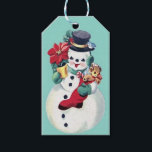 RETRO CHRISTMAS SNOWMAN CADEAULABEL<br><div class="desc">BABY BLUE VINTAGE CHRISTMAS SNOWMAN.</div>