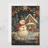 Retro Christmas Snowman Printable Greeting Card Feestdagenkaart (Voorkant)