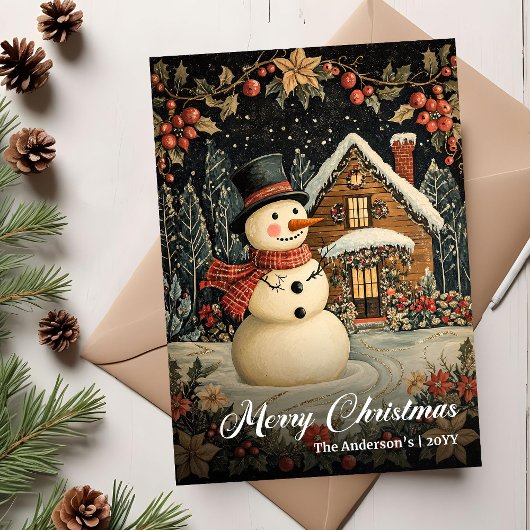 Retro Christmas Snowman Printable Greeting Card Feestdagenkaart
