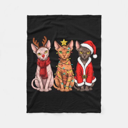 Retro Christmas Sphynx Cat Santa Reindeer Fleece Deken (Voorkant)