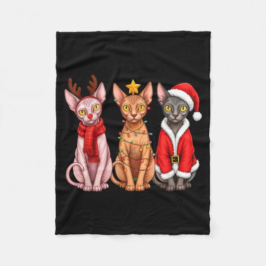 Retro Christmas Sphynx Cat Santa Reindeer Fleece Deken (Voorkant)