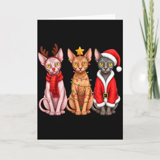 Retro Christmas Sphynx Cat Santa Reindeer  Kaart (Voorkant)