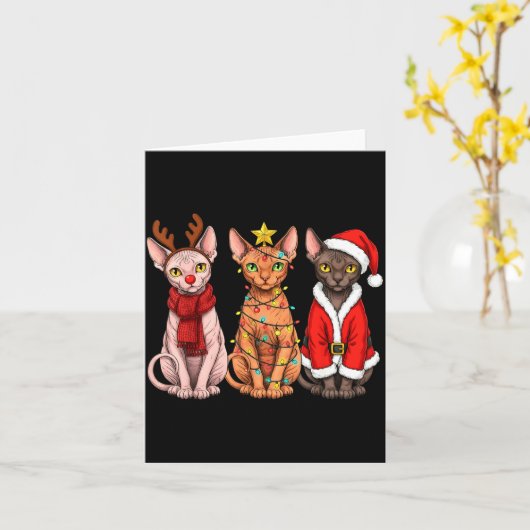 Retro Christmas Sphynx Cat Santa Reindeer  Kaart (Gele Bloem)